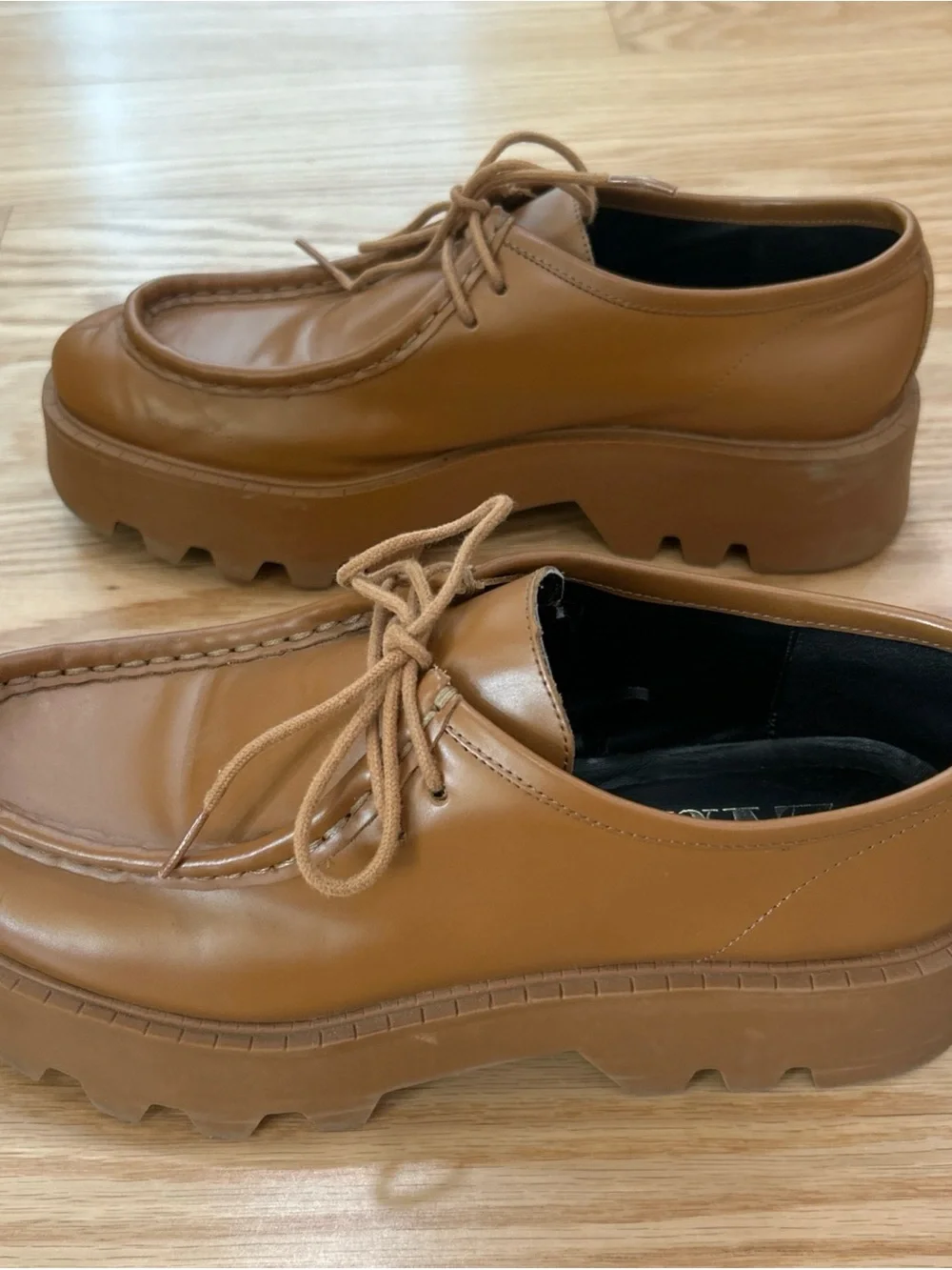 ZARA Brown Leather Chunky Platform Lug Sole Lace Up Loafers Sz 41 US 10